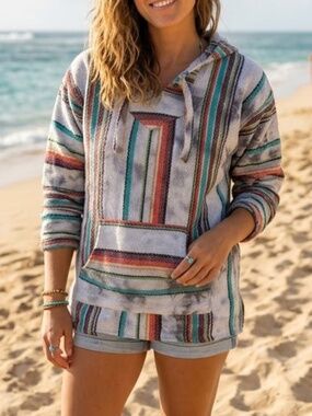 Original Senor Lopez Woven Baja Hoodie Pullover Poncho Surfer Adult SZ M